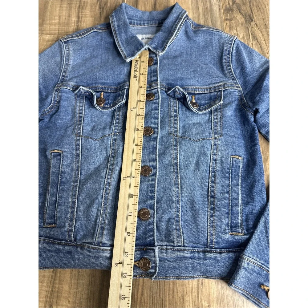 Old Navy Girls Med Wash Denim Button Up Blue Jean Jacket, Size‎ L (10-12)